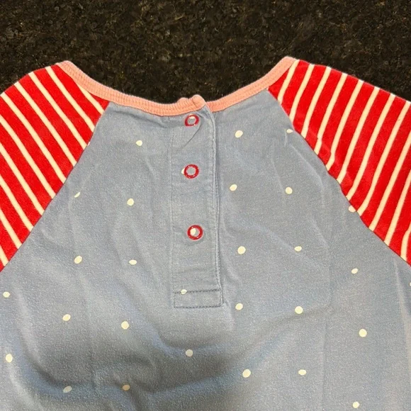 Blue Dress with Red Striped Sleeves - Picture 7 of 7